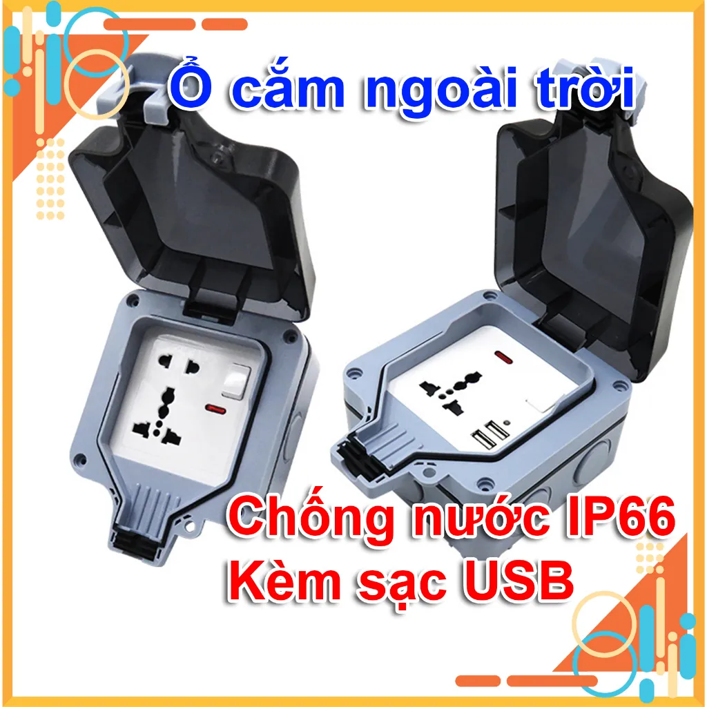 Ổ cắm ngoài trời kèm công tắc chống nước IP66 có cổng USB