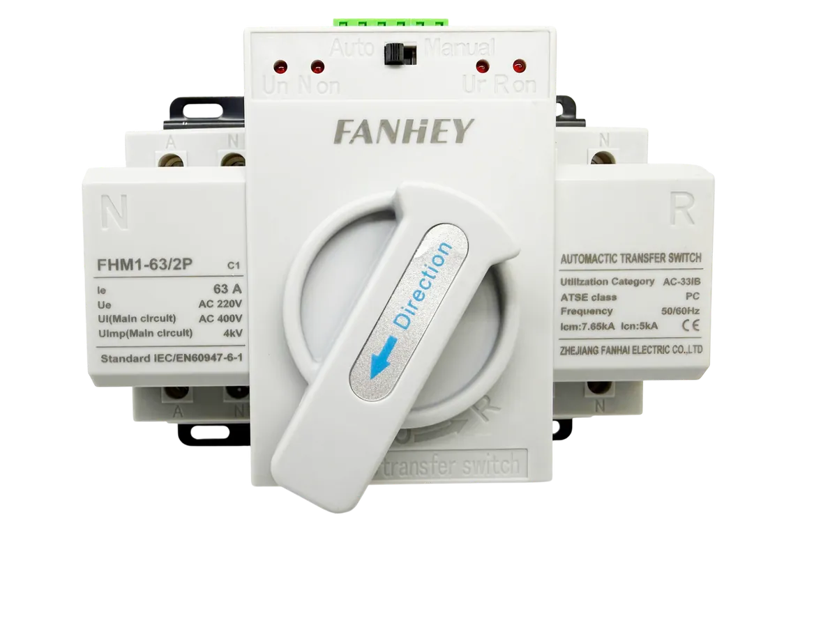 Cầu dao đảo chiều tự động ATS 2p 63A Fanhey bộ chuyển đổi 2 nguồn điện tự động 63A 1 Pha FHM1-63/2P