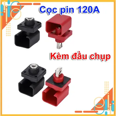Cọc đồng cho thùng pin lithium 100A 200A 300A - 2 màu đỏ đen kèm đầu chụp nhựa hàng chuyên dụng