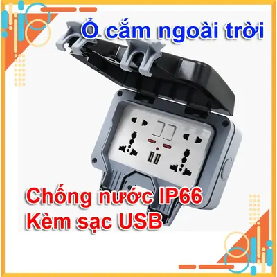 Ổ cắm điện đôi ngoài trời chống nước với công tắc - Bộ sản phẩm bao gồm hộp và mặt ổ cắm
