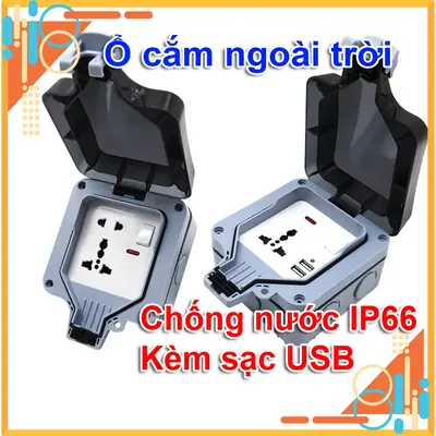 Ổ Cắm Điện Ngoài Trời Kèm Công Tắc Chống Nước Chuẩn IP66 Có Cổng Sạc USB