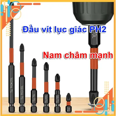 Bộ Mũi Bắn Vít Đầu PH2 Bake Chữ Thập BAKE Từ Tính Chân Lục Giác Dài Ngắn Từ 25mm 50mm 65mm 70mm 90mm 150mm cho máy vít