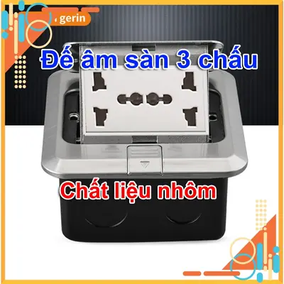 Hộp điện âm sàn 2 ổ cắm đa năng 3 chấu đế âm sàn kèm ổ cắm 3 chấu chống nước màu bạc