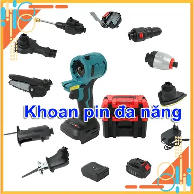 Máy khoan pin đa năng 21V không chổi than đa năng thay thế đầu nhiều đầu khoan đục bơm cắt mài cưa tiện dụng all in one
