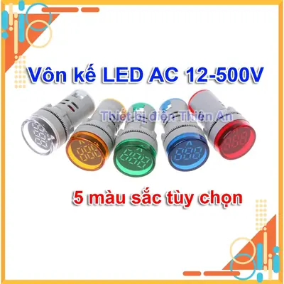 Đèn báo vôn kế phi 22mm, đèn báo volt phi 22 loại tốt, đèn báo vôn hiển thị điện áp AC 12-500V
