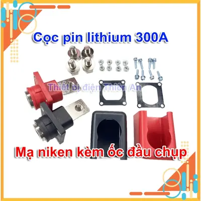 Cọc đồng cho thùng pin lithium 300A 2 màu đỏ đen kèm ốc đầu chụp nhựa hàng chuyên dụng đóng pin lithium cọc pin mạ niken