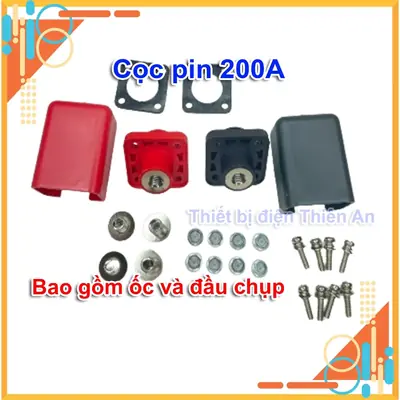 Cọc đồng pin Lithium chịu tải cao từ 200A kiểu ốc âm bao gồm ốc đầu chụp nhựa Cọc pin chịu tải 200A thiết kế ốc âm