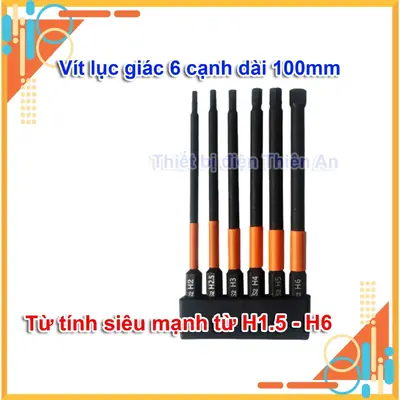 Mũi vít lục giác 6 cạnh có từ tính 100mm kích cỡ h1.5 h2 h2.5 h3 h4 h5 h6 thép đen độ cứng cao