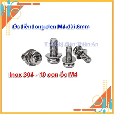 10 con ốc vít M4 liền long đen đầu tròn bằng thép không gỉ 304 M4x6