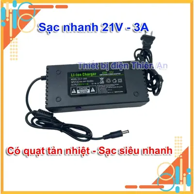 Sạc Nhanh 21V 3A 63w Adapter Cho Pin Máy Khoan Máy Siết Bulong Có Quạt Tản Nhiệt