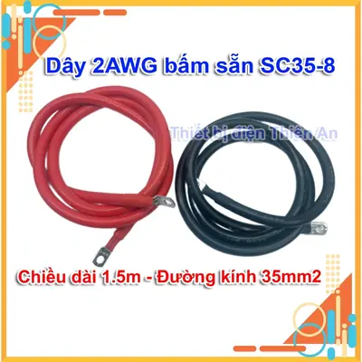 Dây Điện Silicone 2AWG 35mm² Siêu Mềm Chống Cháy Dài 1.5m Bấm Sẵn Cos 2 Đầu Pin Lithium, Solar Acquy