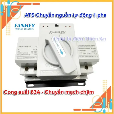 Cầu dao đảo chiều tự động ATS 2p 63A Fanhey bộ chuyển đổi 2 nguồn điện tự động 63A 1 Pha FHM1-63/2P