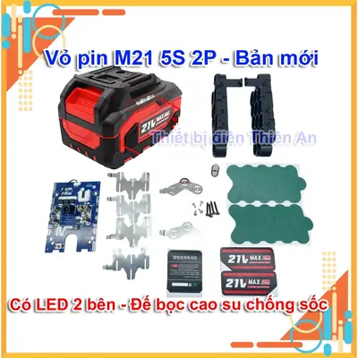 Vỏ Mạch M21 21V – 5S3P 15 Cell 18650 V3 Mạch 60A Kèm LED 2 Bên Vỏ Cao Su Chống Sốc Mẫu Mới