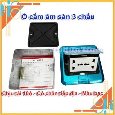 Ổ Cắm Âm Sàn Xanmoo Bật Nắp 2 Lỗ Đa Năng 3 Chấu – Chống Nước – Màu Bạc Cao Cấp - Có chân tiếp địa