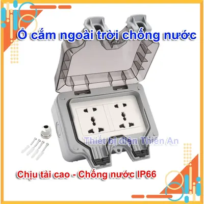 Ổ Cắm Đôi Chống Nước IP66 10 lỗ 4 phích cắm – 2 Ổ Cắm Đa Năng 5 Chân – 16A 250V – Dùng Ngoài Trời